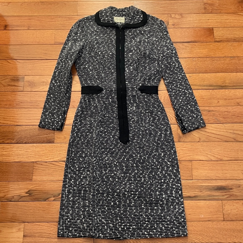 Vintage Miss Brooks New York Black and White Tweed Dress with Bow - XS